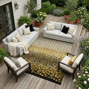 8 Ft X 10 Ft Gold Walnut Geometric Polyester Area Rug for Indoor Outdoor Use