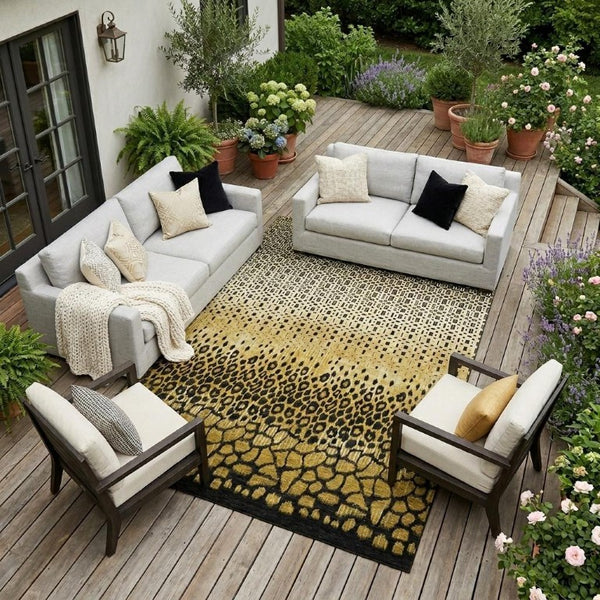 8 Ft X 10 Ft Gold Walnut Geometric Polyester Area Rug for Indoor Outdoor Use