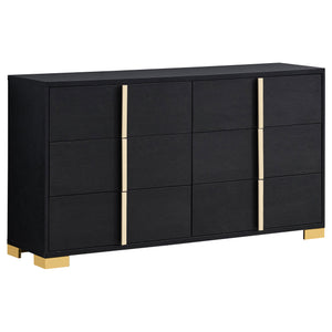English Elm Medici Modern 4-Piece Led Twin Bedroom Set With Chic Black Finish & Gold Accents For Elegance B062S01067