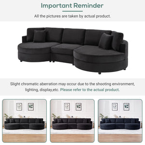 English Elm Christopher Knight Home® - 3-seater Curved Chenille Sofa with Plush 7.5" Seat Cushions and Two Pillows for Stylish Living Black N763S000020B