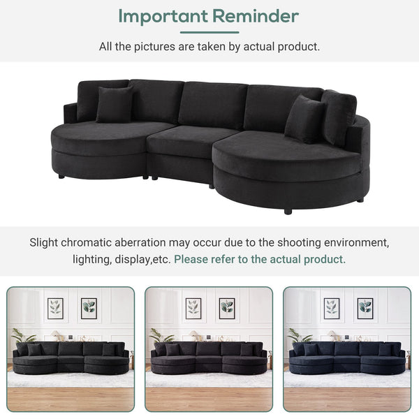 English Elm Christopher Knight Home® - 3-seater Curved Chenille Sofa with Plush 7.5" Seat Cushions and Two Pillows for Stylish Living Black N763S000020B