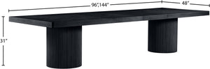 Meridian Furniture Belinda Oak Veneer Extendable Dining Table with Fluted Pedestal Base for Elegant Rooms Black 96" / 144" 741Black-T