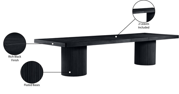 Meridian Furniture Belinda Oak Veneer Extendable Dining Table with Fluted Pedestal Base for Elegant Rooms Black 96" / 144" 741Black-T