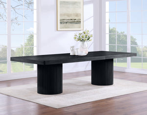 Meridian Furniture Belinda Oak Veneer Extendable Dining Table with Fluted Pedestal Base for Elegant Rooms Black 96" / 144" 741Black-T