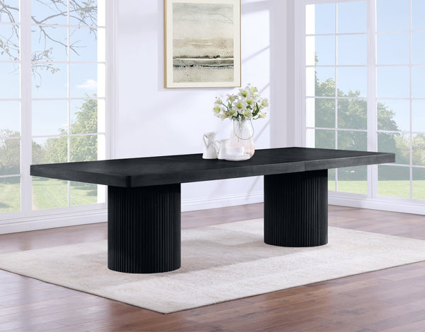 Meridian Furniture Belinda Oak Veneer Extendable Dining Table with Fluted Pedestal Base for Elegant Rooms Black 96" / 144" 741Black-T
