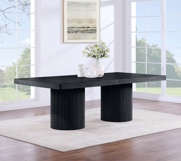 Meridian Furniture Belinda Oak Veneer Extendable Dining Table with Fluted Pedestal Base for Elegant Rooms Black 96" / 144" 741Black-T