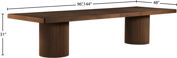 Meridian Furniture Belinda Oak Veneer Extendable Dining Table with Fluted Pedestal Base for Elegant Rooms Brown 96" / 144" 741Brown-T