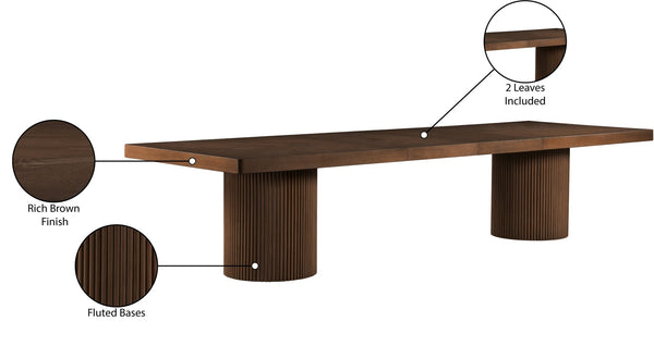 Meridian Furniture Belinda Oak Veneer Extendable Dining Table with Fluted Pedestal Base for Elegant Rooms Brown 96" / 144" 741Brown-T