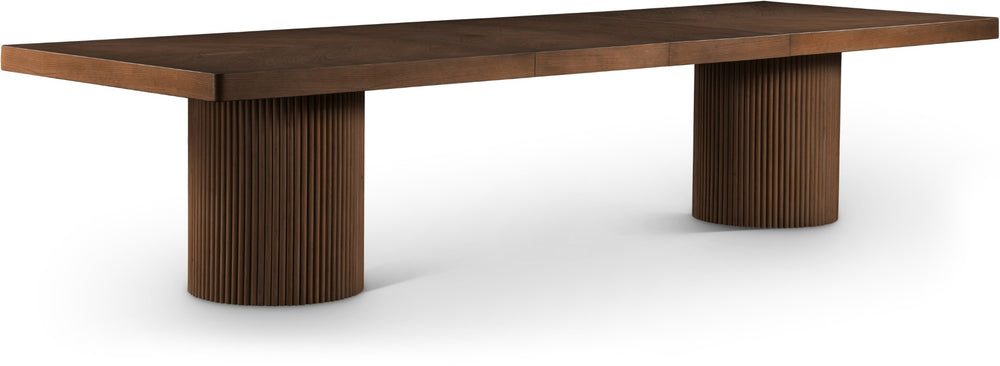 Meridian Furniture Belinda Oak Veneer Extendable Dining Table with Fluted Pedestal Base for Elegant Rooms Brown 96" / 144" 741Brown-T
