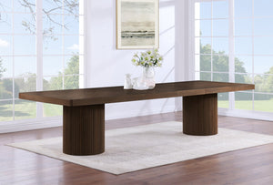Meridian Furniture Belinda Oak Veneer Extendable Dining Table with Fluted Pedestal Base for Elegant Rooms Brown 96" / 144" 741Brown-T