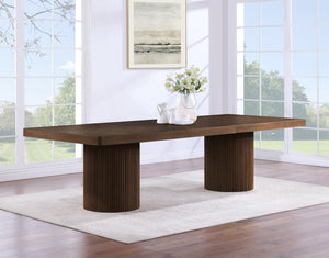 Meridian Furniture Belinda Oak Veneer Extendable Dining Table with Fluted Pedestal Base for Elegant Rooms Brown 96" / 144" 741Brown-T