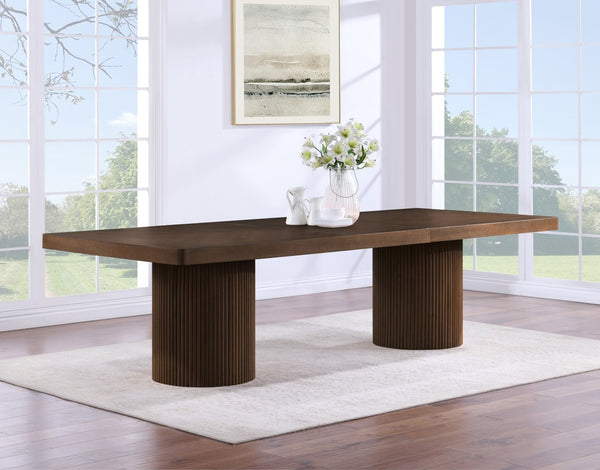 Meridian Furniture Belinda Oak Veneer Extendable Dining Table with Fluted Pedestal Base for Elegant Rooms Brown 96" / 144" 741Brown-T