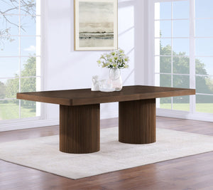 Meridian Furniture Belinda Oak Veneer Extendable Dining Table with Fluted Pedestal Base for Elegant Rooms Brown 96" / 144" 741Brown-T