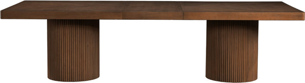 Meridian Furniture Belinda Oak Veneer Extendable Dining Table with Fluted Pedestal Base for Elegant Rooms Brown 96" / 144" 741Brown-T