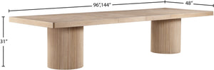 Meridian Furniture Belinda Oak Veneer Extendable Dining Table with Fluted Pedestal Base for Elegant Rooms Natural 96" / 144" 741Oak-T