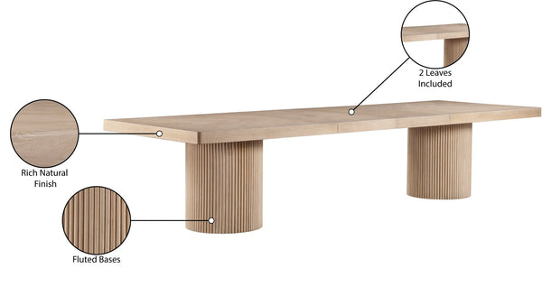 Meridian Furniture Belinda Oak Veneer Extendable Dining Table with Fluted Pedestal Base for Elegant Rooms Natural 96" / 144" 741Oak-T