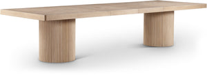 Meridian Furniture Belinda Oak Veneer Extendable Dining Table with Fluted Pedestal Base for Elegant Rooms Natural 96" / 144" 741Oak-T
