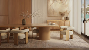 Meridian Furniture Belinda Oak Veneer Extendable Dining Table with Fluted Pedestal Base for Elegant Rooms Natural 96" / 144" 741Oak-T