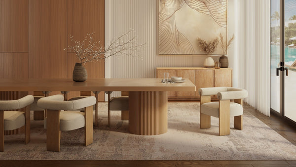 Meridian Furniture Belinda Oak Veneer Extendable Dining Table with Fluted Pedestal Base for Elegant Rooms Natural 96" / 144" 741Oak-T