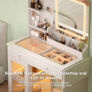 English Elm Small Vanity Desk With Adjustable Led Mirror, Usb Charging, And Organized Storage – Perfect For Compact Spaces W3767P360334-GIGA