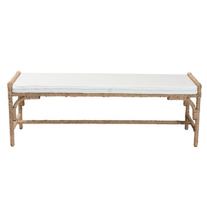 English Elm Modern Rattan Woven Bench with Geometric Artisan Detail for Bohemian Living Spaces B2750P467705