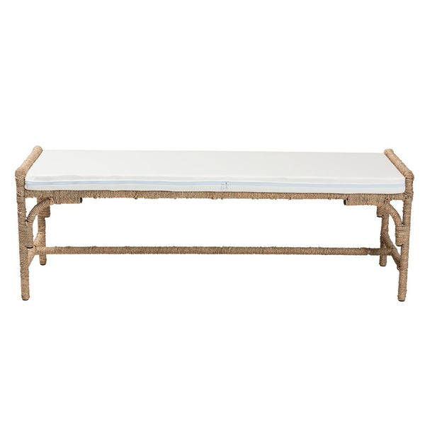 English Elm Modern Rattan Woven Bench with Geometric Artisan Detail for Bohemian Living Spaces B2750P467705