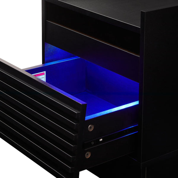 English Elm Christopher Knight Home® - Mid Mid Century Modern Nightstand with USB Charging Station, LED App-Control Lights, 2 Drawers, Sleek Design Black 22.24 L x 18.7 W x 7.09 H N761P255453B