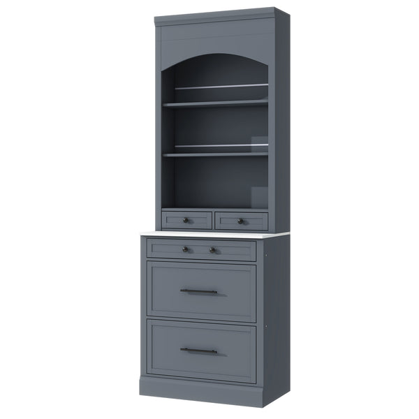 English Elm Modern 83.7in Tall Kitchen Pantry Set of 2 with Faux Marble Countertops, Durable Storage and Anti-Tip Safety Gray SP000075AAE