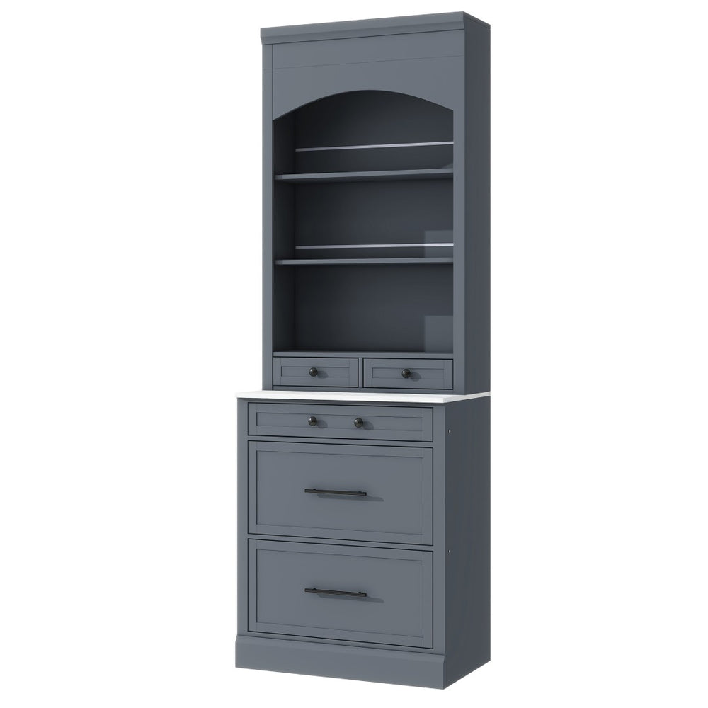 English Elm Topmax 83.7" Modern Gray Kitchen Pantry With Faux Marble Top & 5 Drawer Storage Solution N717P221575E-GIGA