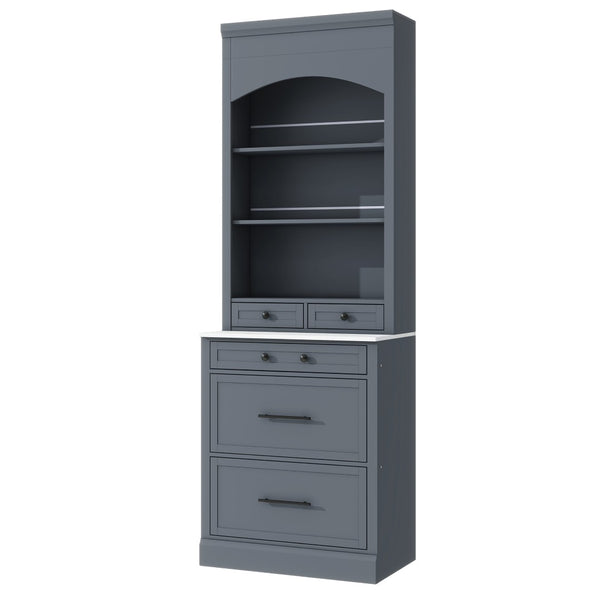 English Elm Topmax 83.7" Modern Gray Kitchen Pantry With Faux Marble Top & 5 Drawer Storage Solution N717P221575E-GIGA