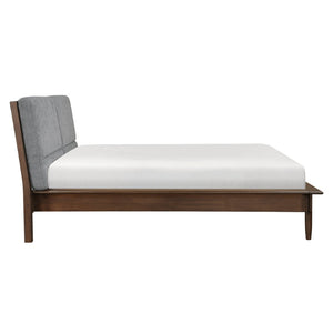 English Elm Walnut Veneer Eastern King Platform Bed Upholstered Gray Fabric Mid-century Frame B011S01614
