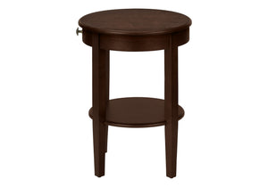 English Elm Accent 2-Tier Accent Table with Drawer and Shelf – Compact Round End or Nightstand with Knob Storage, Space-Saving Design and Easy Assembly Espresso 25 L x 24 W x 8 H B2710P219482