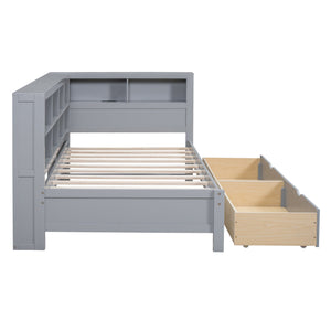 English Elm Wooden Twin Daybed with 2 Drawers, Built-In USB Charging & Double Shelf Storage, Pine Frame Durable Grey 42.91 L x 16.73 W x 6.69 H N733S170510E
