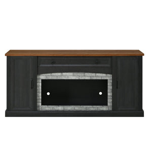 English Elm Elegant Walnut Media Console with Gray Brick Base Open Bay and Adjustable Shelving Black N721P394506B