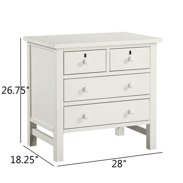 English Elm Georgina Distressed 4-Drawer Nightstand with French Dovetail Drawers and Decorative Faux Keyholes, 32" Antique White B050P376953