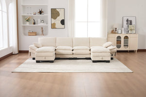 English Elm Sectional Modular Cloud Sofa Deep Corduroy Upholstered Comfort for Living Room Studio Beige W395S00130