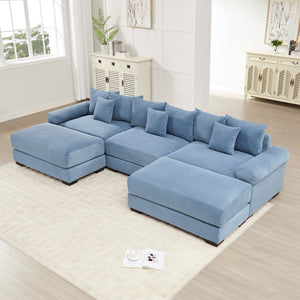 English Elm 130" Oversized Modular Sectional Couch – Plush Corduroy, Ergonomic Design, Flexible Layouts & Ottoman W714S01352