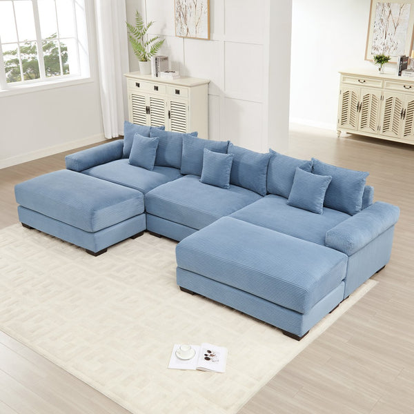 English Elm 130" Oversized Modular Sectional Couch – Plush Corduroy, Ergonomic Design, Flexible Layouts & Ottoman W714S01352