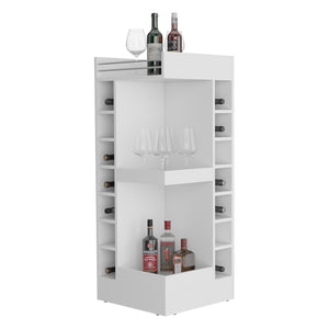 English Elm Bar Cabinet with Concealed Double Doors and 8 Wine Bottle Slots, Durable Engineered Wood Storage Solution White 51.18 L x 23.23 W x 4.72 H B097P296849