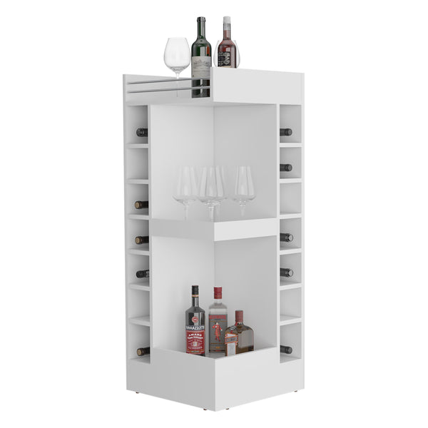 English Elm Bar Cabinet with Concealed Double Doors and 8 Wine Bottle Slots, Durable Engineered Wood Storage Solution White 51.18 L x 23.23 W x 4.72 H B097P296849