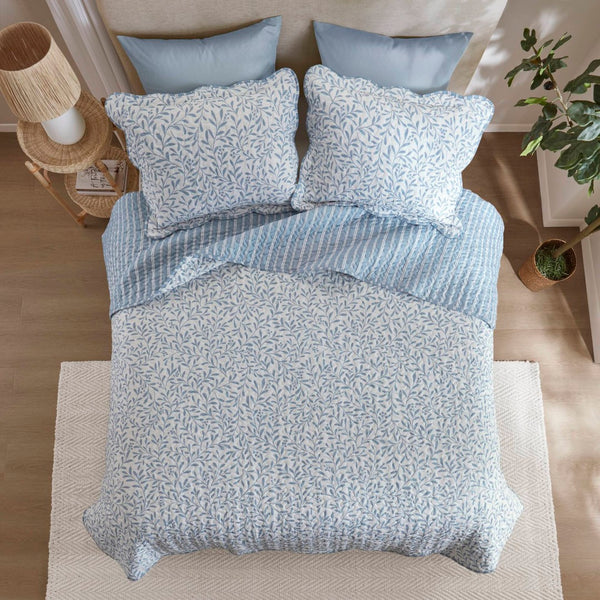 English Elm 3-piece King Quilt Set Scalloped Hem Microfiber Bedding for Master or Guest Room Blue B035P482951