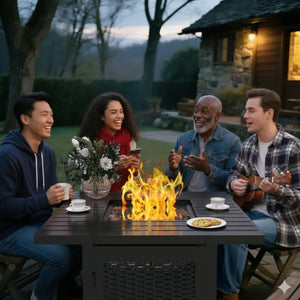 English Elm 30”width Outdoor Rattan Iron Propane Fire Pit Table 50000 Btu Patio Entertainer B082P454965