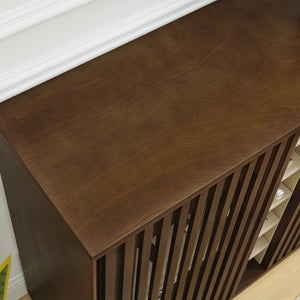 English Elm Mid Century Fluted Buffet Sideboard with Integrated Wine Rack and Glass Holder Storage Walnut W1801P454196
