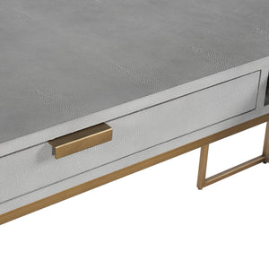 Sunpan Jiro Desk - Stylish Grey Shagreen with Antique Brass Hardware, Elegant Design & Ample Storage Space