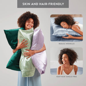 JLA Home Madison Park Essentials - Luxury Satin Pillowcases Set for Skin & Hair Protection, Wrinkle-Resistant, OEKO-TEX Certified Blue MPE21-1135