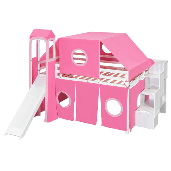 English Elm Full Size Castle Loft Bed with Tent Canopy and Tower for Kids Playroom LT000569AAH-1