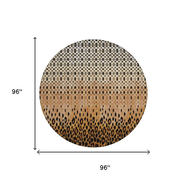 8 Ft Round Geometric Polyester Area Rug Stain Resistant for Patio or Playroom