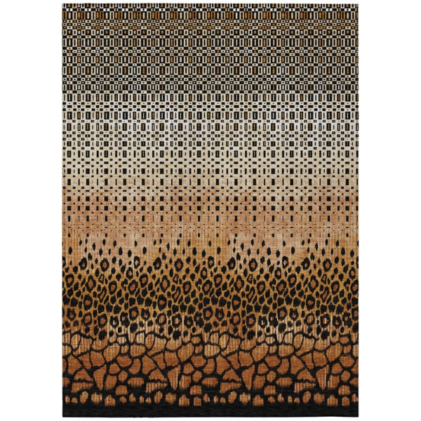 HomeRoots 9 X 12 Geometric Polyester Indoor Outdoor Rug Washable Stain Resistant Patio Accent 742005