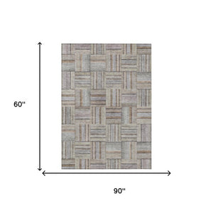 5x8 Khaki Brown Geometric Polyester Area Rug Washable for Patio Porch or Living Room