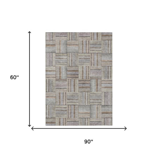 5x8 Khaki Brown Geometric Polyester Area Rug Washable for Patio Porch or Living Room